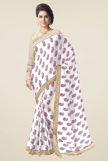 Triveni Off White Printed Chiffon Saree Triveni Off White Printed Chiffon Saree