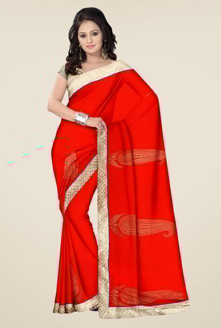 Triveni Red Printed Faux Georgette Saree Triveni Red Printed Faux Georgette Saree