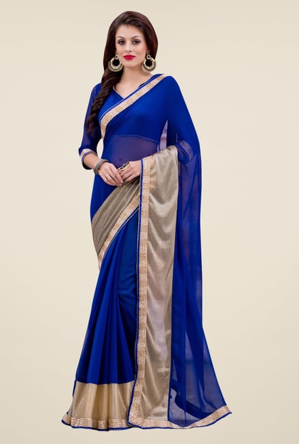 Triveni Blue Solid Chiffon & Faux Georgette Saree Triveni Blue Solid Chiffon & Faux Georgette Saree