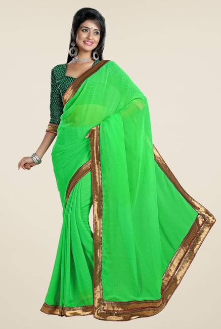 Triveni Green Solid Chiffon Saree Triveni Green Solid Chiffon Saree