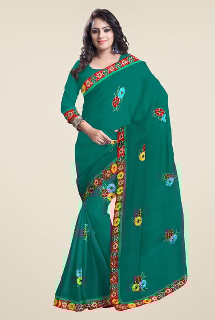 Triveni Sea Green Embroidered Faux Georgette Saree Triveni Sea Green Embroidered Faux Georgette Saree