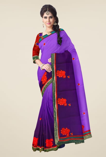 Triveni Purple Embroidered Faux Georgette Saree Triveni Purple Embroidered Faux Georgette Saree