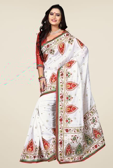 Triveni Off White Embroidered Bhagalpuri Silk Saree Triveni Off White Embroidered Bhagalpuri Silk Saree