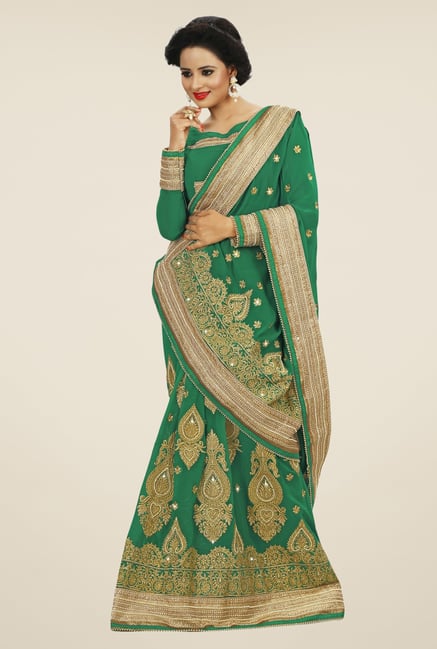 Triveni Green Embroidered Faux Georgette Saree Triveni Green Embroidered Faux Georgette Saree