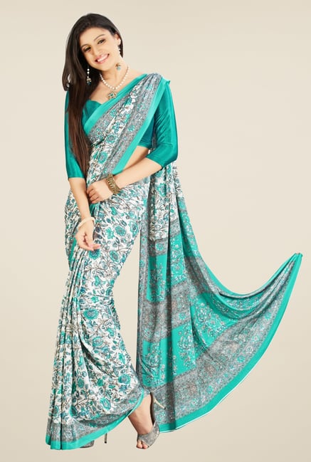 Triveni Sea Green Printed Crepe & Silk Saree Triveni Sea Green Printed Crepe & Silk Saree