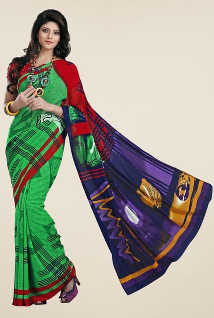 Triveni Green Printed Faux Georgette Saree Triveni Green Printed Faux Georgette Saree