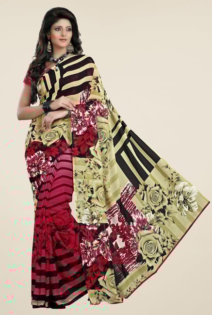 Triveni Pink & Beige Printed Faux Georgette Saree Triveni Pink & Beige Printed Faux Georgette Saree