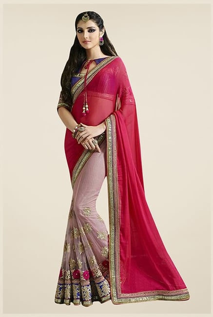 Triveni Pink Embroidered Faux Georgette Saree Triveni Pink Embroidered Faux Georgette Saree