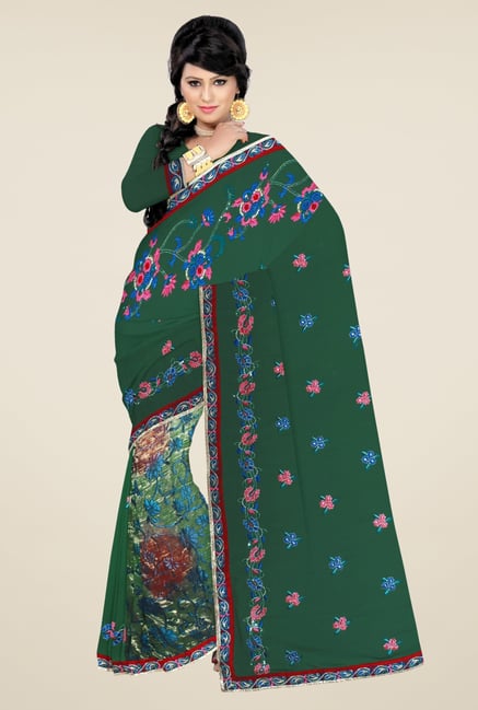 Triveni Green Embroidered Faux Georgette Saree Triveni Green Embroidered Faux Georgette Saree