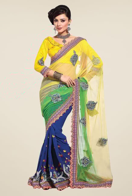 Triveni Multicolor Embroidered Bemberg Dhupian Net Saree Triveni Multicolor Embroidered Bemberg Dhupian Net Saree