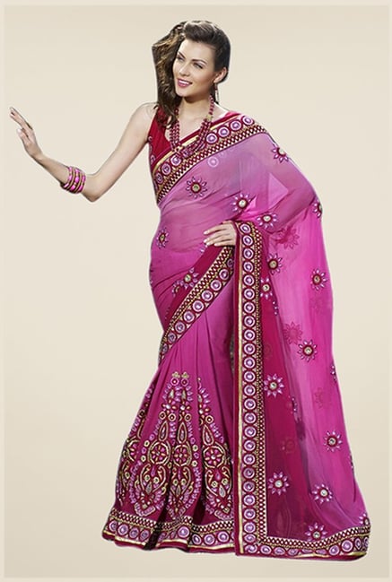 Triveni Magenta Embroidered Faux Georgette Saree Triveni Magenta Embroidered Faux Georgette Saree