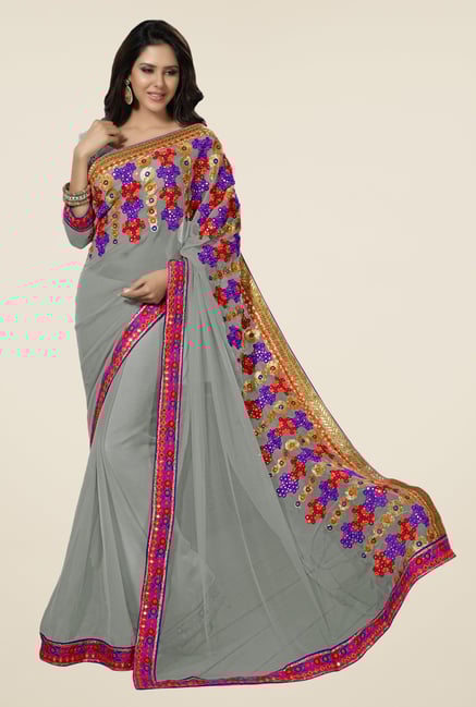 Triveni Grey Embroidered Chiffon Saree Triveni Grey Embroidered Chiffon Saree