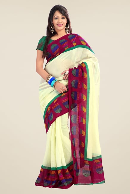 Triveni Cream & Maroon Paisley Print Art Silk Saree Triveni Cream & Maroon Paisley Print Art Silk Saree
