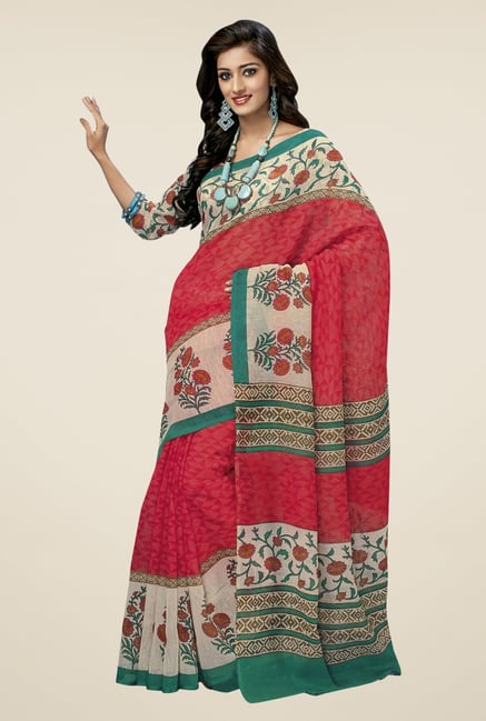 Triveni Pink & Beige Printed Bhagalpuri Silk Saree Triveni Pink & Beige Printed Bhagalpuri Silk Saree