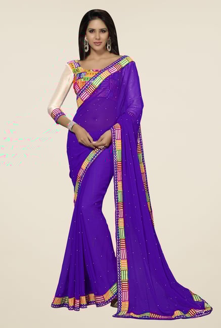 Triveni Purple Embroidered Chiffon Saree Triveni Purple Embroidered Chiffon Saree