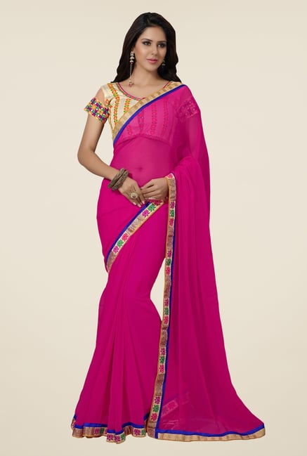 Triveni Magenta Solid Chiffon Saree Triveni Magenta Solid Chiffon Saree
