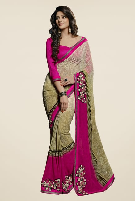 Triveni Beige & Pink Printed Faux Georgette Saree Triveni Beige & Pink Printed Faux Georgette Saree
