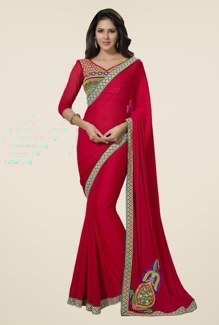 Triveni Pink Solid Chiffon Saree Triveni Pink Solid Chiffon Saree