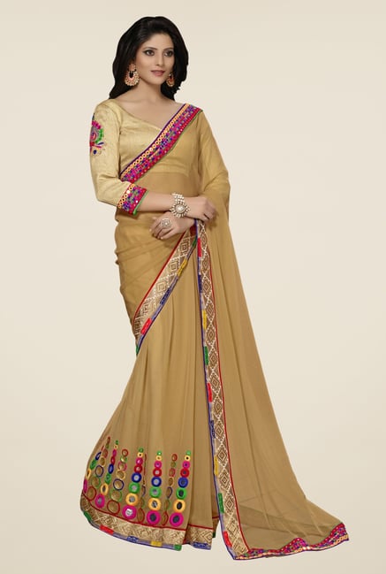 Triveni Brown Embroidered Chiffon Saree Triveni Brown Embroidered Chiffon Saree