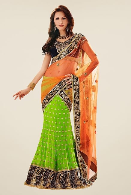 Triveni Green Embroidered Faux Georgette Saree Triveni Green Embroidered Faux Georgette Saree