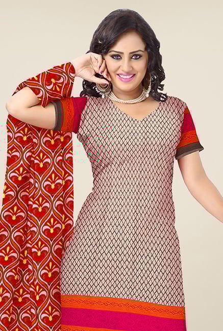 Triveni Beige & Red Printed Dress Material Triveni Beige & Red Printed Dress Material