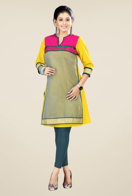 Triveni Yellow Checks Kurti Triveni Yellow Checks Kurti