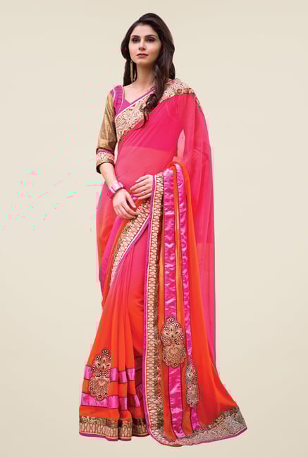 Triveni Pink Embroidered Faux Georgette Saree Triveni Pink Embroidered Faux Georgette Saree