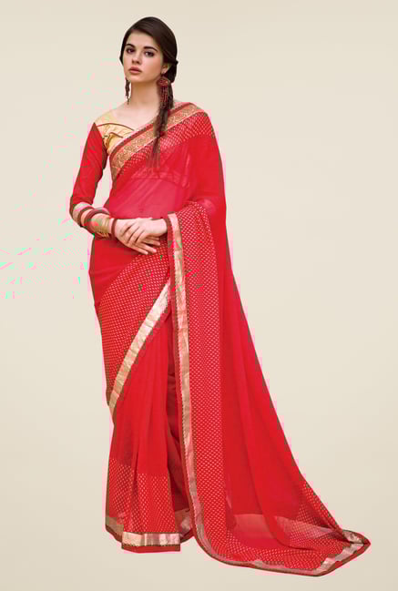 Triveni Red Printed Faux Georgette Saree Triveni Red Printed Faux Georgette Saree