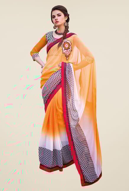 Triveni Orange Printed Faux Georgette Saree Triveni Orange Printed Faux Georgette Saree