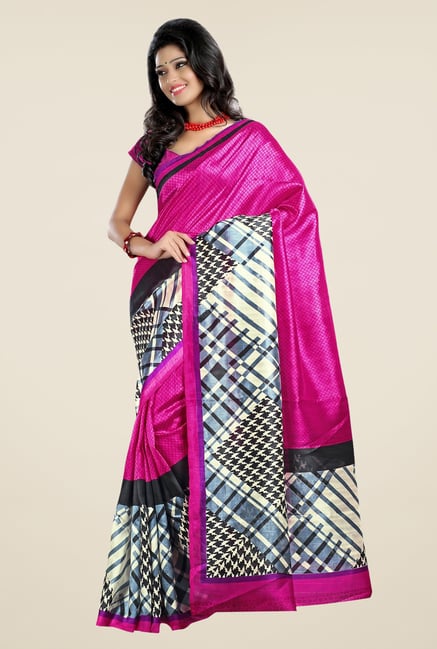 Triveni Magenta Printed Art Silk Saree Triveni Magenta Printed Art Silk Saree