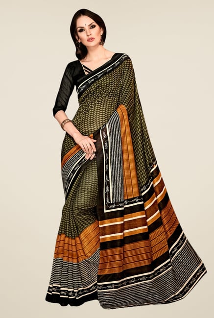 Triveni Olive Printed Art Silk Saree Triveni Olive Printed Art Silk Saree
