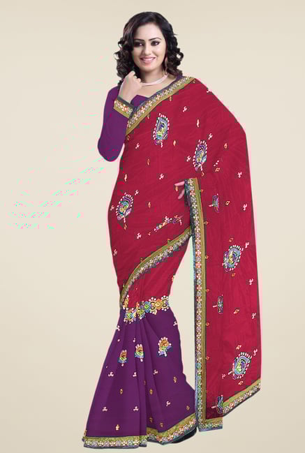 Triveni Violet Embroidered Net Saree Triveni Violet Embroidered Net Saree