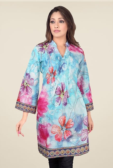 Triveni Blue Floral Print Kurti Triveni Blue Floral Print Kurti