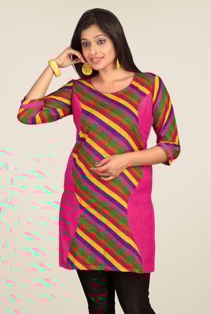 Triveni Pink Striped Kurti Triveni Pink Striped Kurti