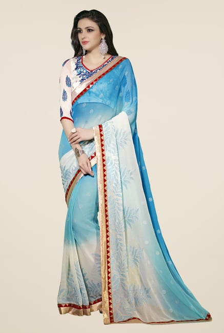 Triveni Blue Printed Chiffon Saree Triveni Blue Printed Chiffon Saree