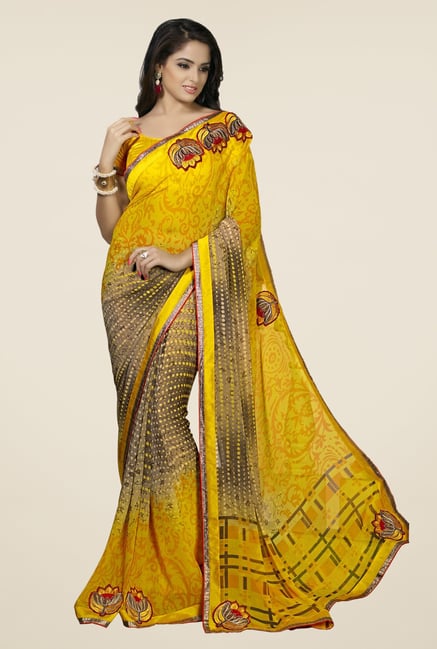Triveni Yellow Printed Faux Georgette Saree Triveni Yellow Printed Faux Georgette Saree