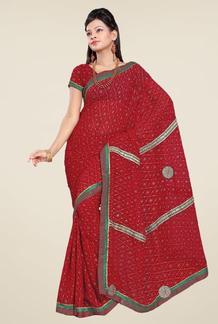 Triveni Maroon Printed Faux Georgette Saree Triveni Maroon Printed Faux Georgette Saree