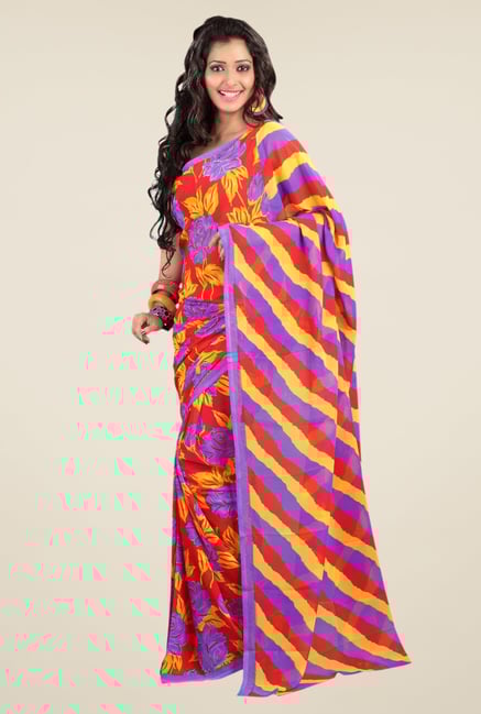 Triveni Multicolor Floral Print Faux Georgette Saree Triveni Multicolor Floral Print Faux Georgette Saree