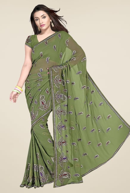 Triveni Green Embroidered Chiffon Saree Triveni Green Embroidered Chiffon Saree