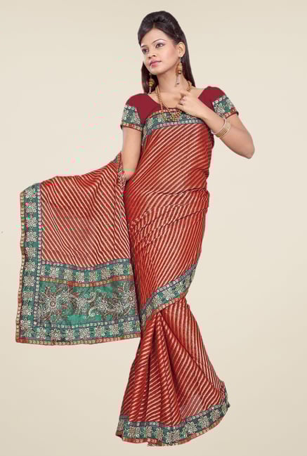 Triveni Brown Striped Art Silk Saree Triveni Brown Striped Art Silk Saree