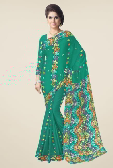 Triveni Sea Green Embroidered Faux Georgette Saree Triveni Sea Green Embroidered Faux Georgette Saree
