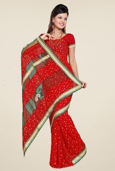 Triveni Red Printed Faux Georgette Saree Triveni Red Printed Faux Georgette Saree