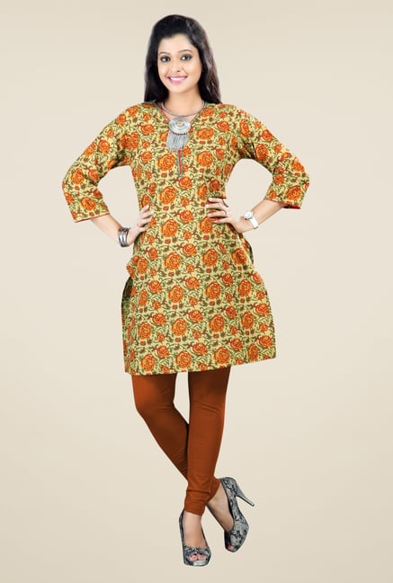 Triveni Olive Floral Print Kurti Triveni Olive Floral Print Kurti