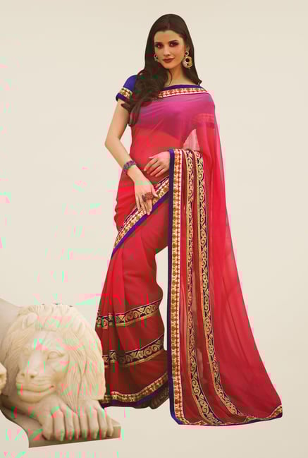Triveni Pink Embroidered Faux Georgette Saree Triveni Pink Embroidered Faux Georgette Saree