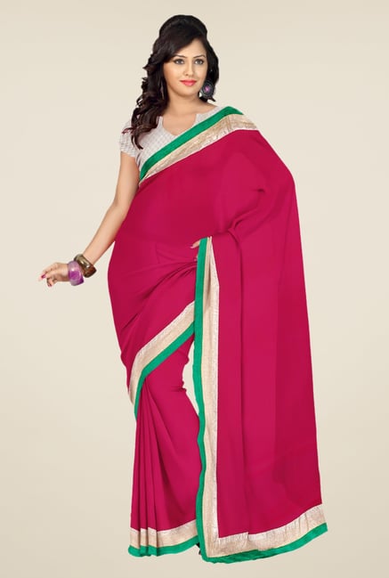 Triveni Magenta Solid Faux Georgette Saree Triveni Magenta Solid Faux Georgette Saree