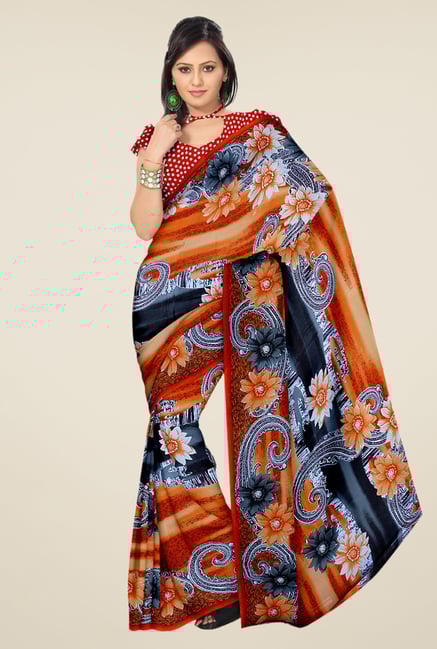 Triveni Orange & Grey Printed Faux Georgette Saree Triveni Orange & Grey Printed Faux Georgette Saree
