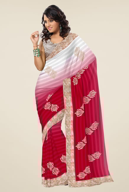 Triveni Magenta & Grey Embroidered Faux Georgette Saree Triveni Magenta & Grey Embroidered Faux Georgette Saree