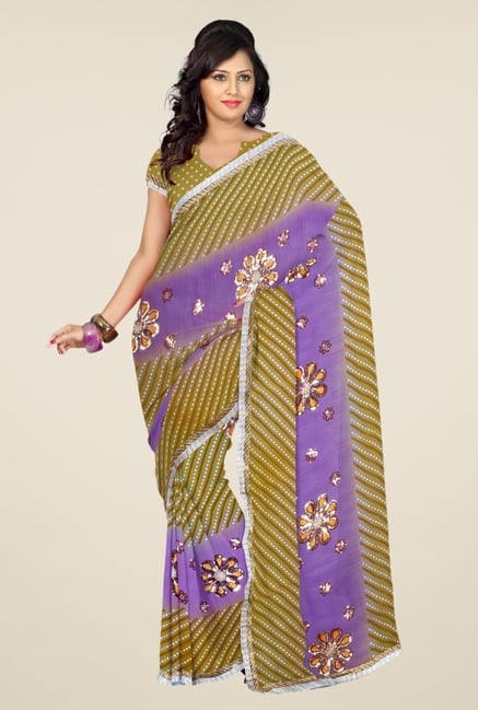 Triveni Olive & Purple Printed Faux Georgette Saree Triveni Olive & Purple Printed Faux Georgette Saree