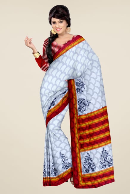 Triveni Off White Printed Art Silk Saree Triveni Off White Printed Art Silk Saree