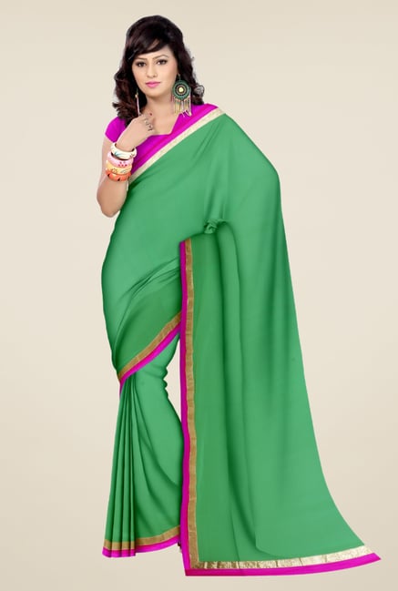 Triveni Green Solid Faux Georgette Saree Triveni Green Solid Faux Georgette Saree